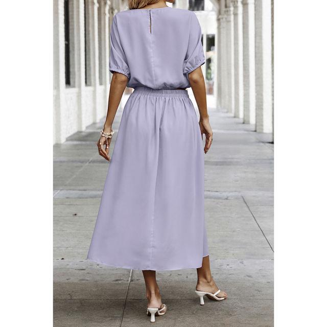 Light Purple Pleated Crop Top with Skirt Set TQX711094-38