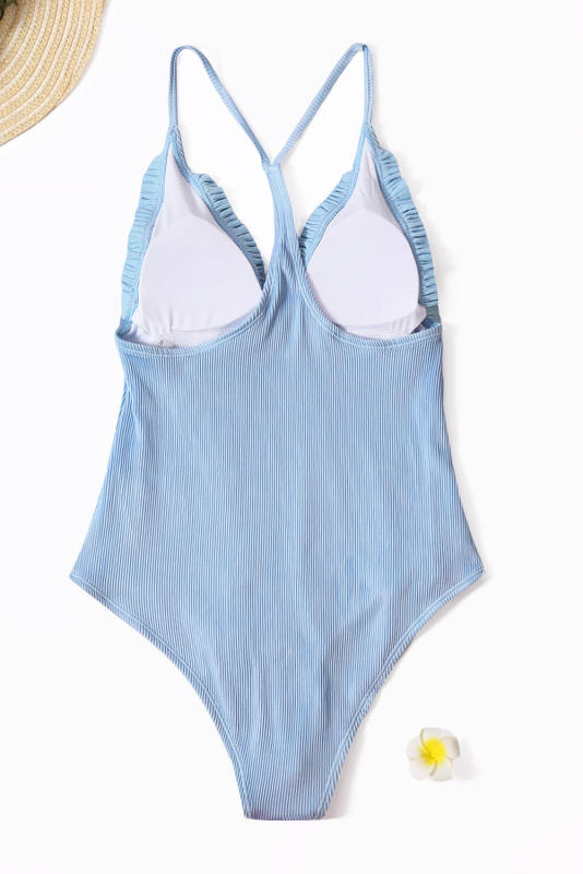 Sky Blue Ruffled One-piece Swimsuit