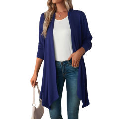 Navy Blue Cotton Blend 1/2 Sleeve Lightweight Small Coat TQK280179-34