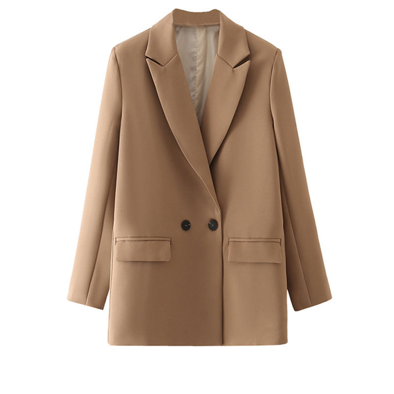 Coffee Lapel Collar Button Solid Color Blazer TQK260054-15