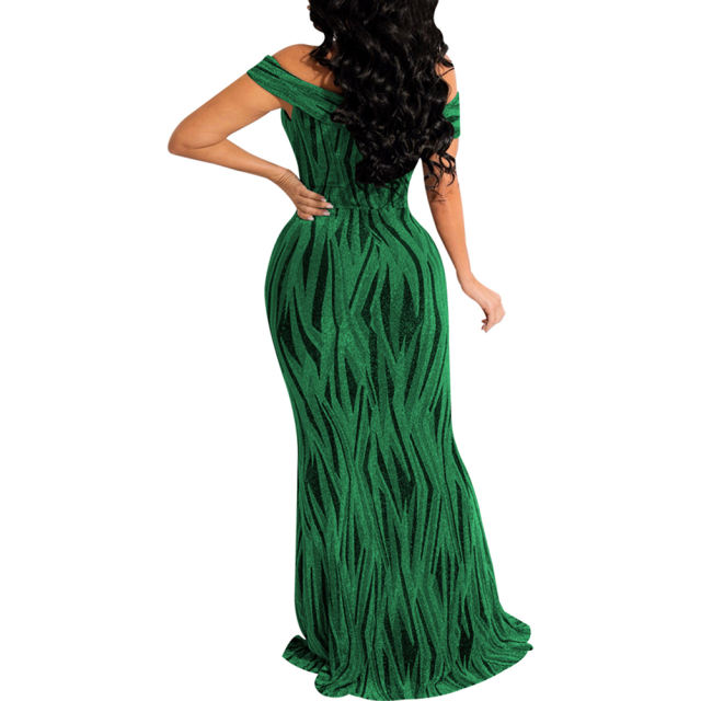 Green Shiner V-Neck Fishtail Evening Dress TQK311174-9