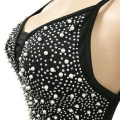 Black Rhinestone Open Back Mermaid Maxi Dress TQK311126-2