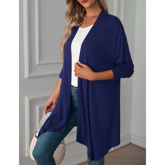 Navy Blue Cotton Blend 1/2 Sleeve Lightweight Small Coat TQK280179-34