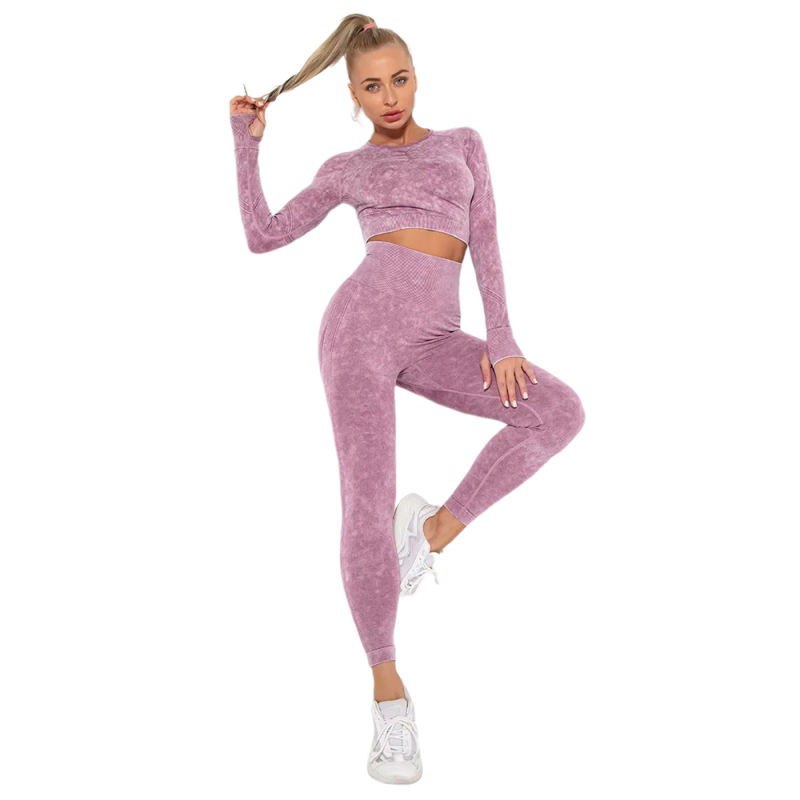 Wine Red Nylon Seamless Long Sleeve Pant Yoga Set TQE91361-103