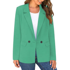 Green Lapel Collar Button Solid Color Blazer TQK260054-9