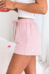 Pink Cute Heart Print Drawstring Lounge Shorts LC731198-10