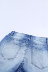 Faded Mid High Rise Jeans with Holes LC78267-4
