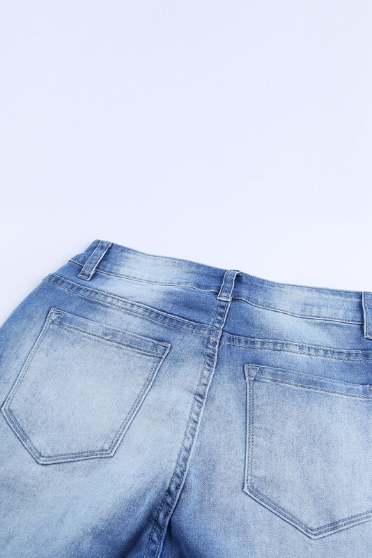Faded Mid High Rise Jeans with Holes LC78267-4