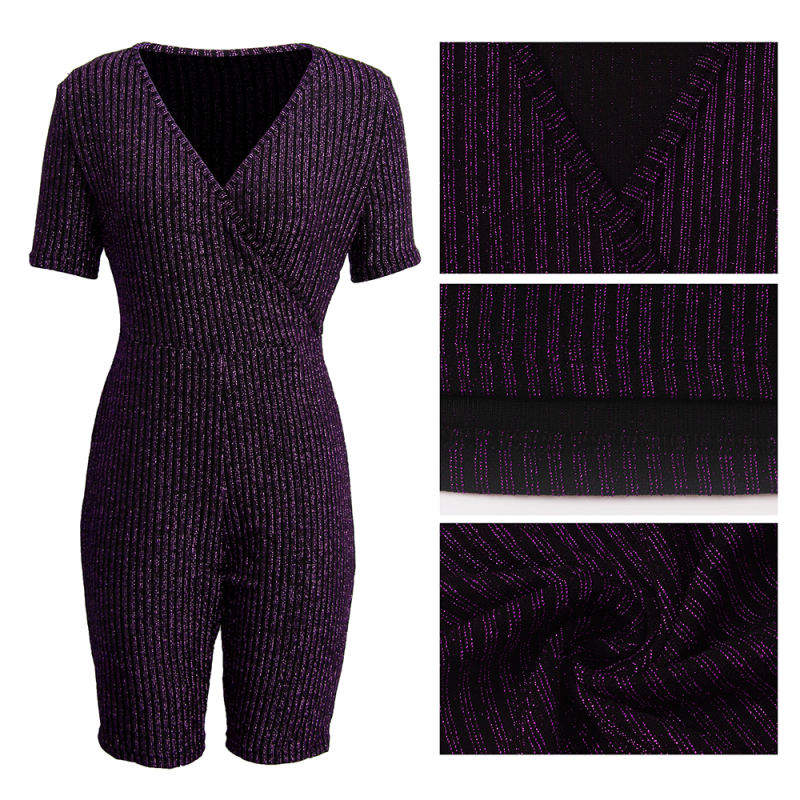 Purple V Neck Short Sleeve Yoga Romper TQK550228-8