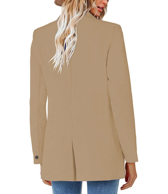 Khaki Lapel Collar Button Solid Color Blazer TQK260054-21