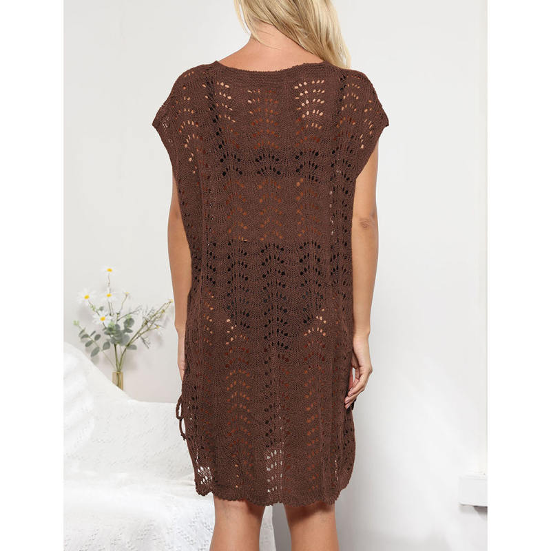Brown Side Lace-up Hollow-out Beach Cover TQK311447-17