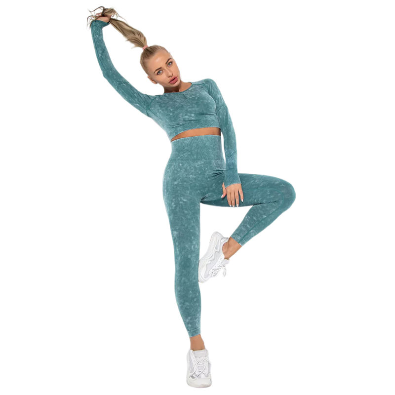 Dark Green Nylon Seamless Long Sleeve Pant Yoga Set TQE91361-36
