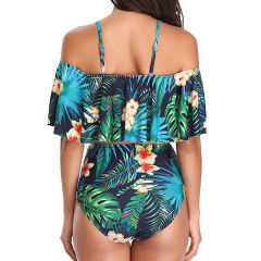 Green Floral Print High Waist Bikini Swimsuit