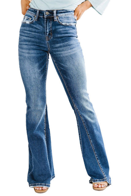 Sky Blue Medium Wash High Rise Flare Jeans LC7871396-4