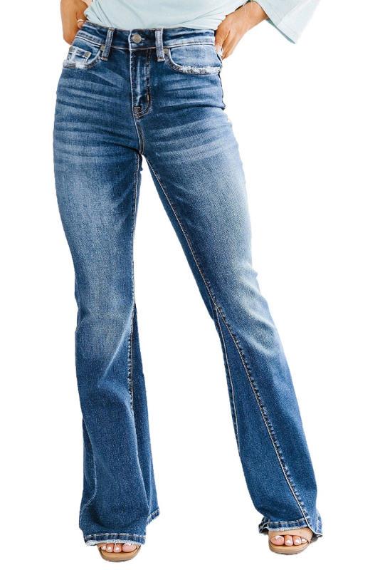 Sky Blue Medium Wash High Rise Flare Jeans LC7871396-4