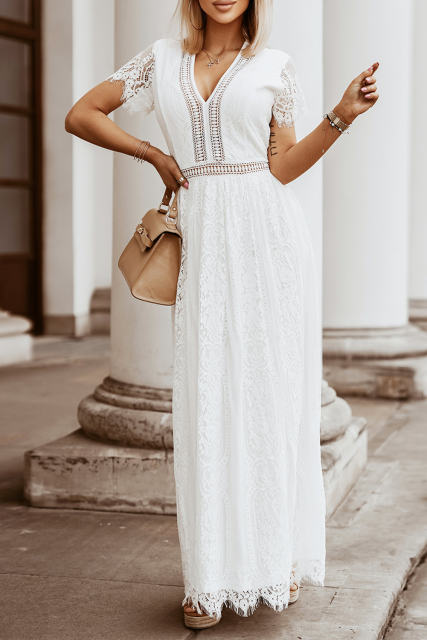 White Fill Your Heart Lace Maxi Dress LC611316-1