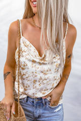 Beige Floral Print Drape Front Tank Top LC2567777-15
