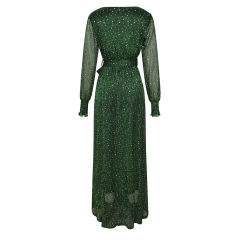Green Sequin V Neck High Split Maxi Dress TQK311352-9