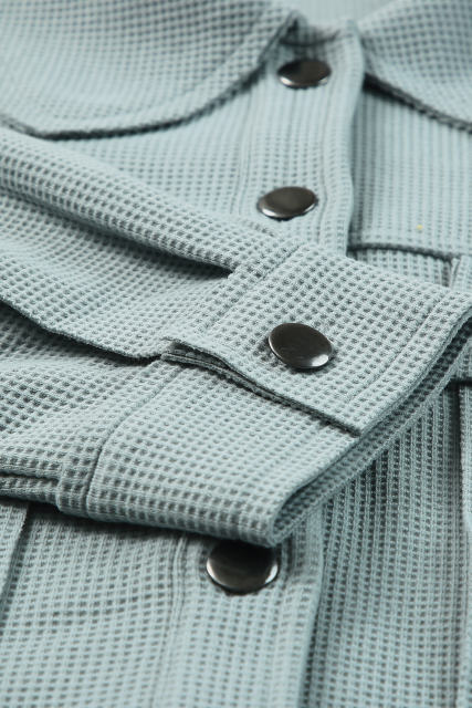 Sky Blue Waffle Knit Buttons Cropped Jacket with Pockets  LC8512529-4