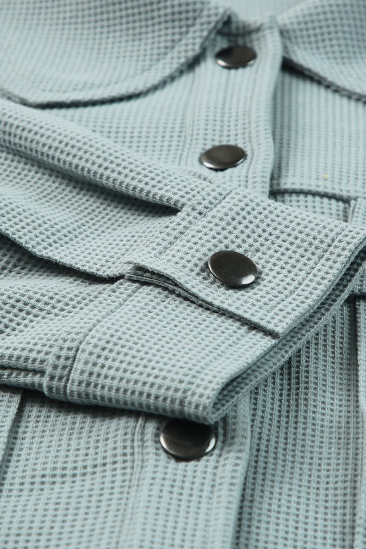 Sky Blue Waffle Knit Buttons Cropped Jacket with Pockets  LC8512529-4