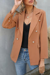 Brown Double Breasted Lapel Long Sleeve Blazer LC8511716-17
