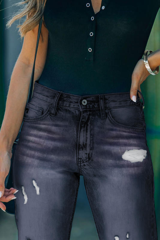 Black Medium Wash High Rise Straight Leg Jeans LC782294-2