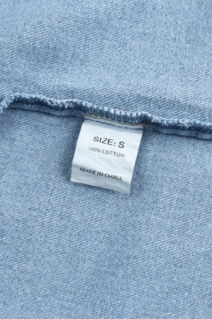 Sky Blue Rhinestone Pearls Denim Shacket LC788118-4