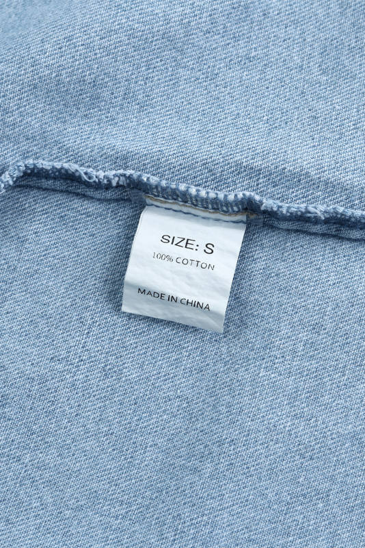 Sky Blue Rhinestone Pearls Denim Shacket LC788118-4