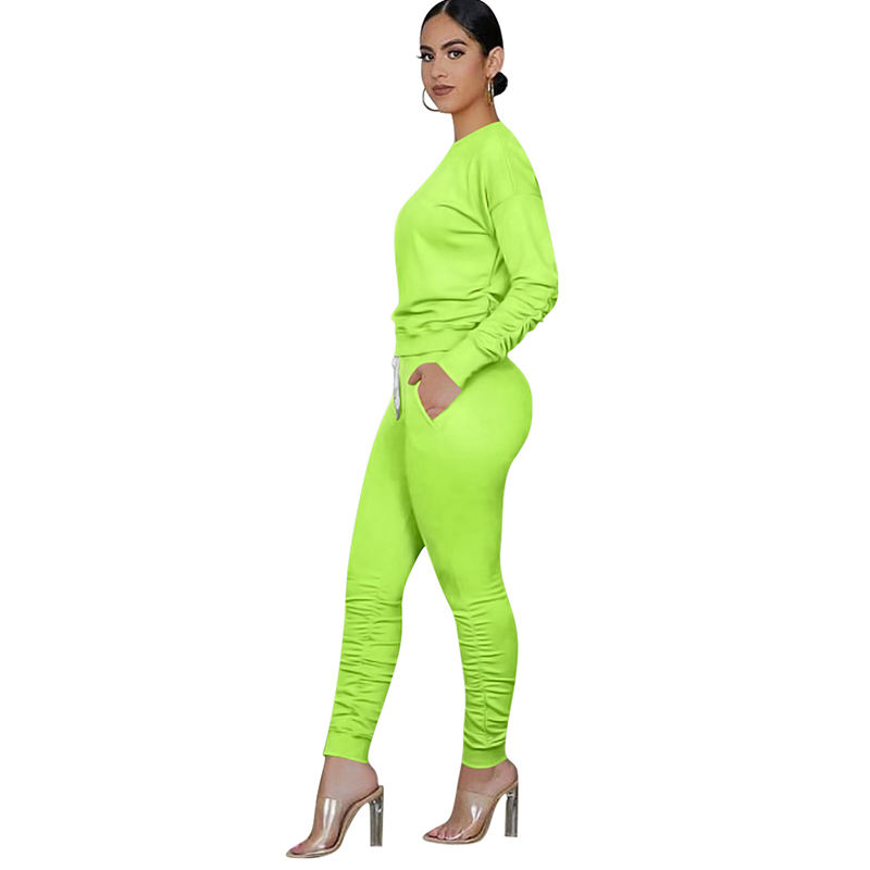 Green Cotton Blend Sweatshirt Joggers Loungewear Set TQK710133-28