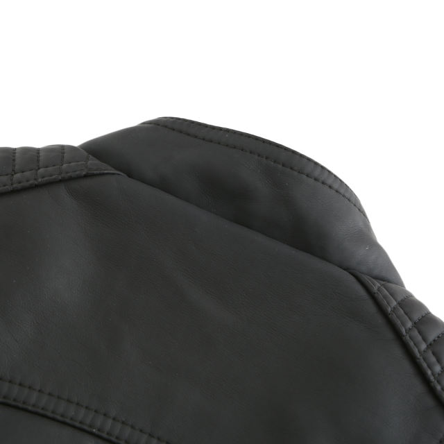 Black Zipper Slim Fit Motorcycle PU Leather Jacket TQK280090-2