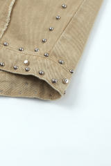 Khaki Frayed Trim Rivet Denim Jacket LC788104-16