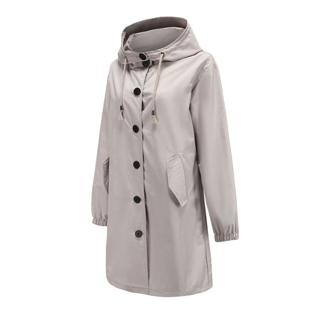 Light Gray Weatherproof Hooded Outdoor Rainproof Coat TQK280160-25