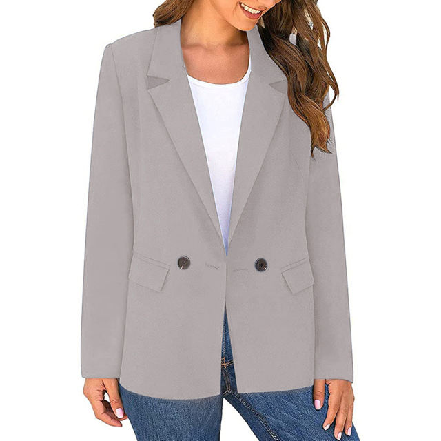 Light Gray Lapel Collar Button Solid Color Blazer TTQK260054-25