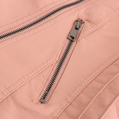 Light Pink Zipper Slim Fit Motorcycle PU Leather Jacket TQK280090-39