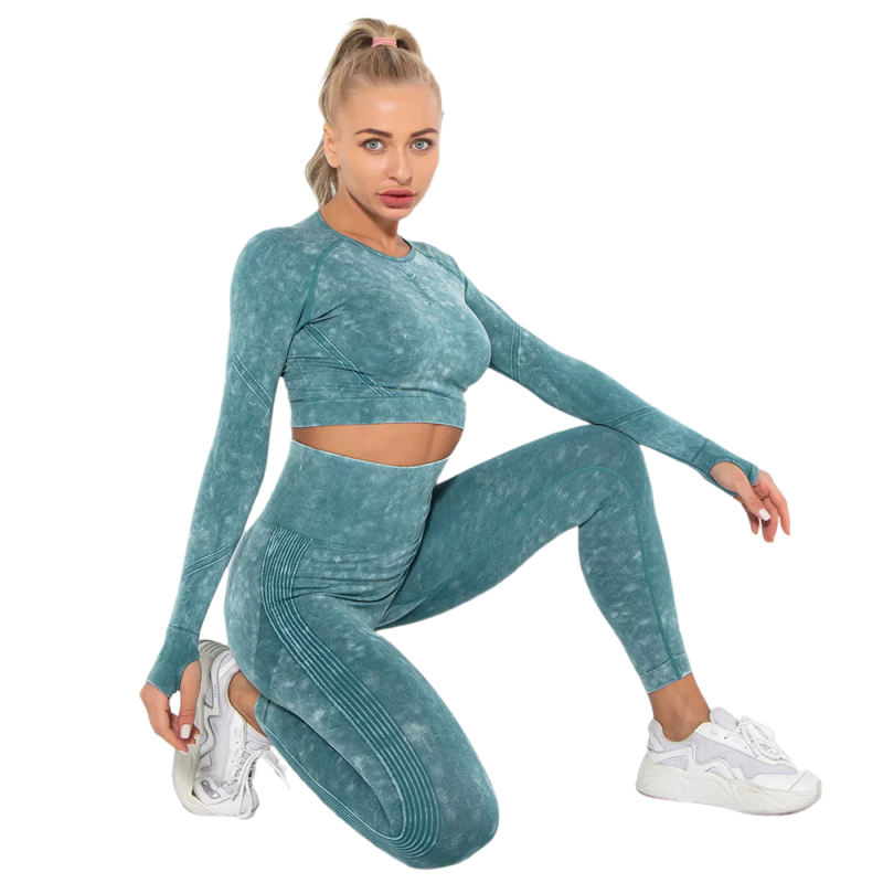 Dark Green Nylon Seamless Long Sleeve Pant Yoga Set TQE91361-36