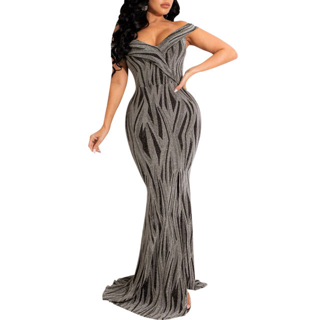 Silvery Shiner V-Neck Fishtail Evening Dress TQK311174-13