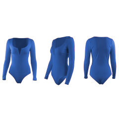 Blue Deep V Long Sleeve Bodysuit TQK550156-5