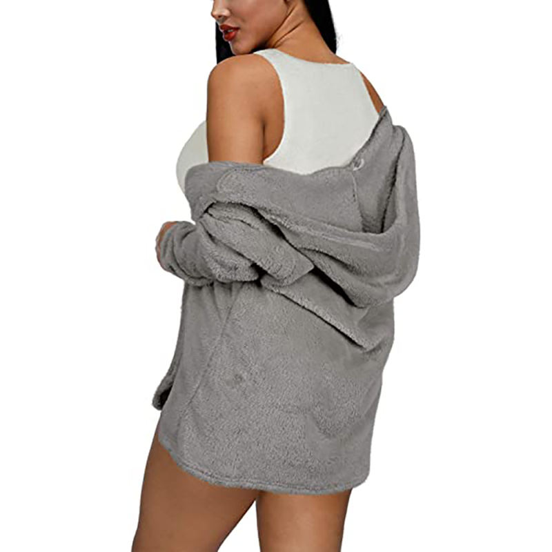 Gray Plush Hoodie with Shorts and White Vest 3pcs Set TQK710393-11