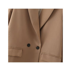 Coffee Lapel Collar Button Solid Color Blazer TQK260054-15