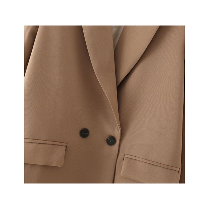 Coffee Lapel Collar Button Solid Color Blazer TQK260054-15