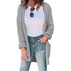 Gray Waffle Knit Cardigan with Pockets TQK271081-11