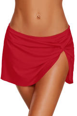 Red Twist Knot Detail Skirted Swim Bottom