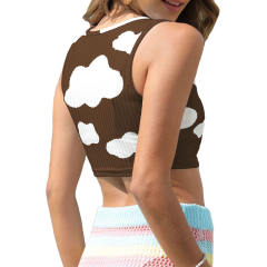 Coffee Rib Clouds Print Sleeveless Tank TQX250030-15