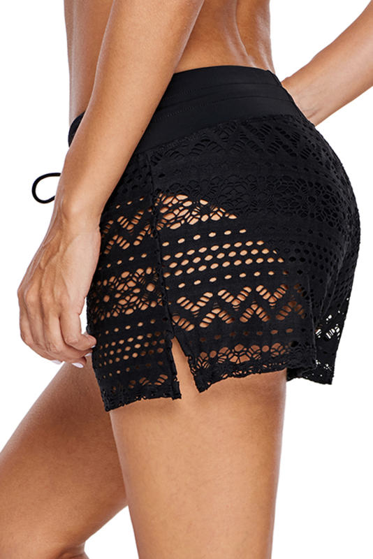 Black Lace Shorts Attached Swim Bottom LC410835-2