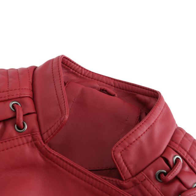 Red Zipper Slim Fit Motorcycle PU Leather Jacket TQK280090-3