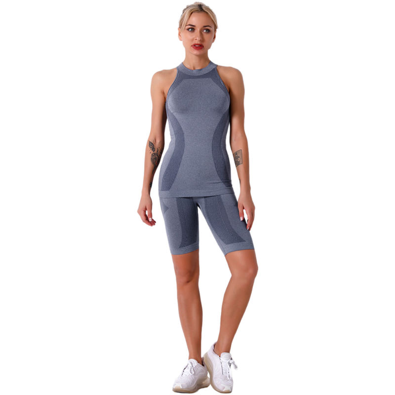 Navy Blue Seamless Sleeveless Tank Sports Set TQE00136-34