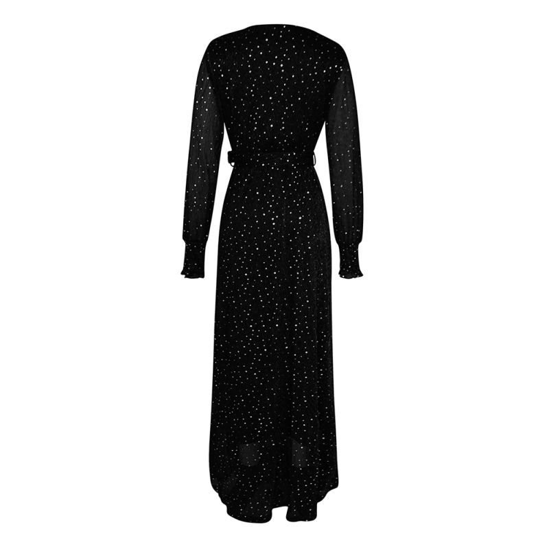 Black Sequin V Neck High Split Maxi Dress TQK311352-2