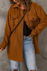 Brown Long Sleeve Pockets Buttoned Shirt Jacket LC8512409-17