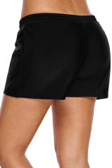 Black Elastic Drawstring Swim Shorts For Women