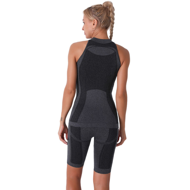 Dark Gray Seamless Sleeveless Tank Sports Set TQE00136-26